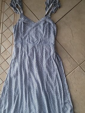 Japna Blue Printed Tie-Shoulder Sundress Maxi Dress SZ L